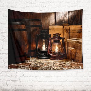 Rustic Board Ancient Lamp Barrel Tapestry Wall Hanging Living Room Bedroom Decor   142906055100